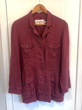 Vintage Part Two Copenhagen Linen Utility Jacket Size 6 Burgundy